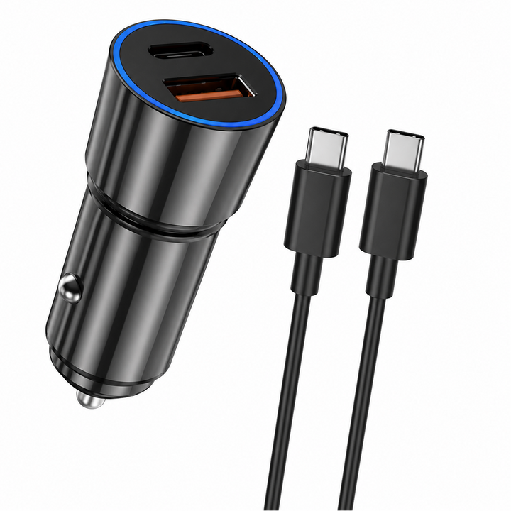 38W Fast Charge Autolader USB-C PD & QC3.0 met USB-C Kabel