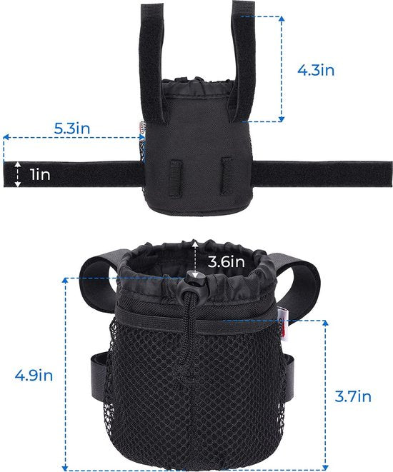 Fiets bekerhouder – Stuurhouder met mesh vakken – Telefoontas – Voor fiets scooter rolstoel kinderwagen – Zwart-Ilumina Benelux