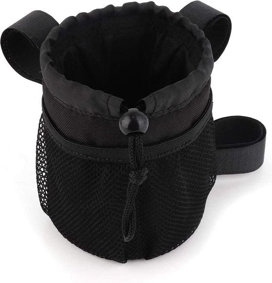 Fiets bekerhouder – Stuurhouder met mesh vakken – Telefoontas – Voor fiets scooter rolstoel kinderwagen – Zwart-Ilumina Benelux