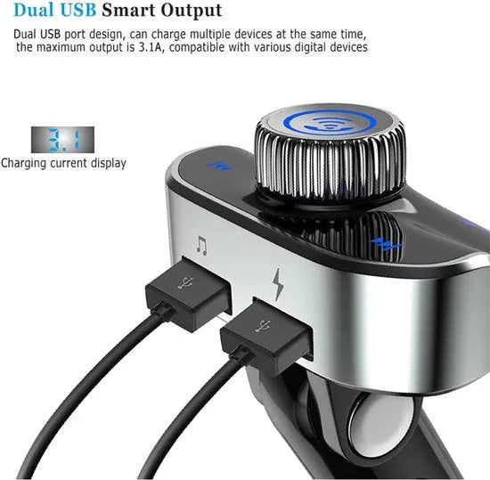 FM transmitter auto – Bluetooth CarKit MP3 speler – Handsfree bellen – USB & TF-kaart – Autolader – Zwart-Ilumina Benelux