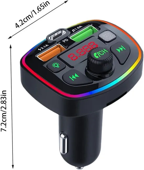 FM Transmitter Auto Bluetooth – Carkit – USB-C Oplader 20W Snelladen – USB-A Poort – SD Kaart Sleuf – Zwart-Ilumina Benelux