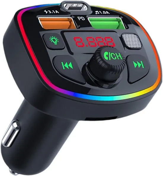 FM Transmitter Auto Bluetooth – Carkit – USB-C Oplader 20W Snelladen – USB-A Poort – SD Kaart Sleuf – Zwart-Ilumina Benelux