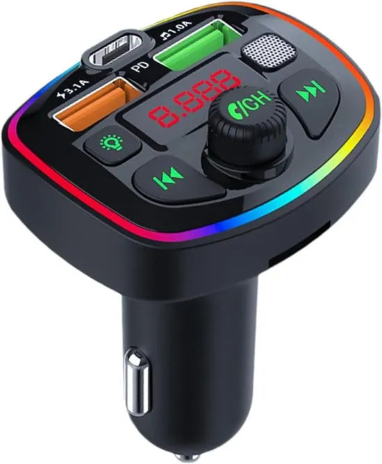 FM Transmitter Auto Bluetooth – Carkit – USB-C Oplader 20W Snelladen – USB-A Poort – SD Kaart Sleuf – Zwart-Ilumina Benelux