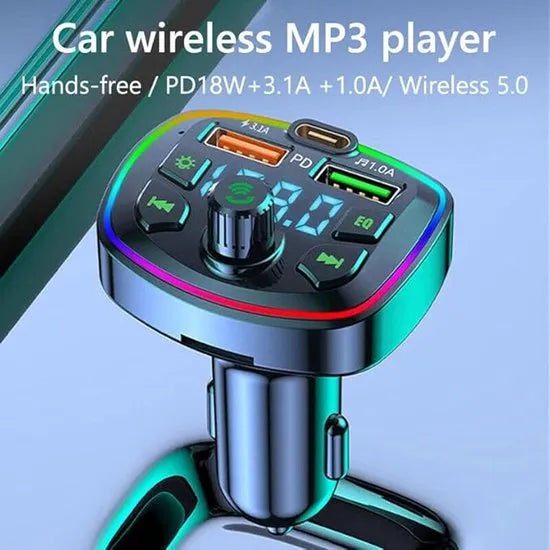FM Transmitter Auto – Bluetooth FM-zender – USB-C PD Snelladen – Dubbele USB Oplader – Zwart-Ilumina Benelux