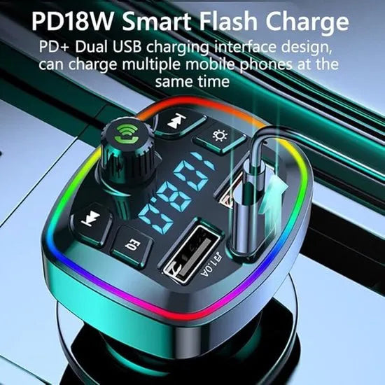 FM Transmitter Auto – Bluetooth FM-zender – USB-C PD Snelladen – Dubbele USB Oplader – Zwart-Ilumina Benelux