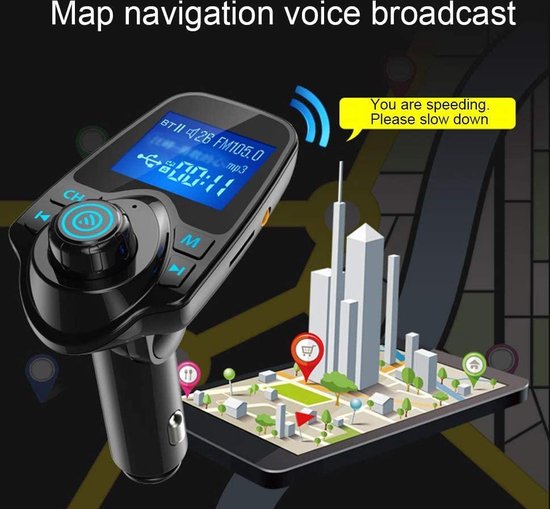 FM Transmitter Auto – Bluetooth Handsfree Carkit – MP3 Speler – USB Oplader & AUX – TF/USB Stick – Zwart-Ilumina Benelux