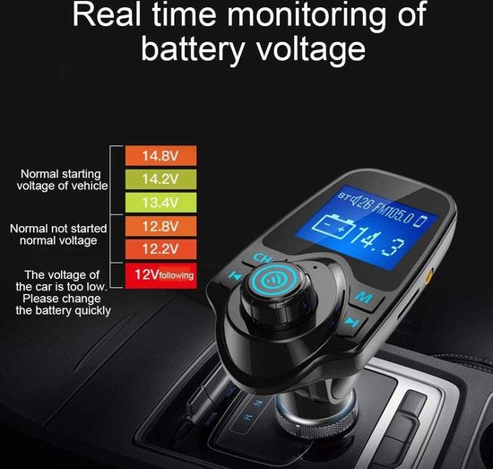 FM Transmitter Auto – Bluetooth Handsfree Carkit – MP3 Speler – USB Oplader & AUX – TF/USB Stick – Zwart-Ilumina Benelux
