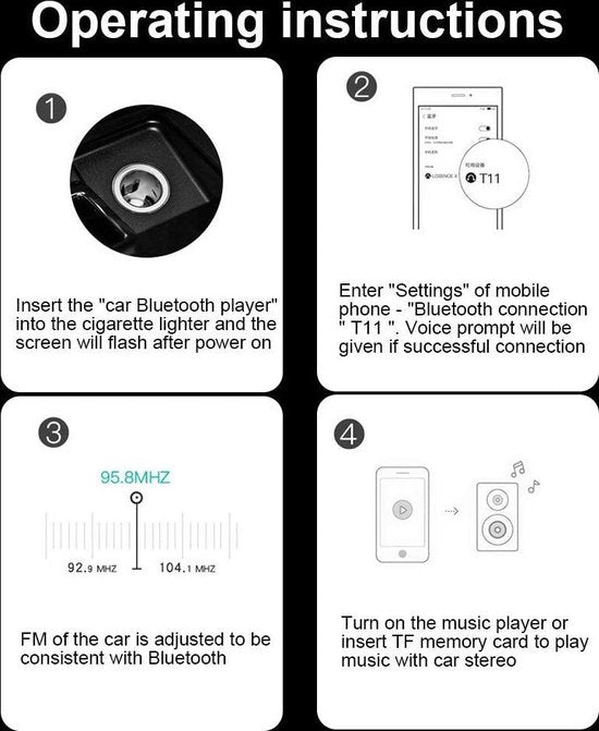 FM Transmitter Auto – Bluetooth Handsfree Carkit – MP3 Speler – USB Oplader & AUX – TF/USB Stick – Zwart-Ilumina Benelux