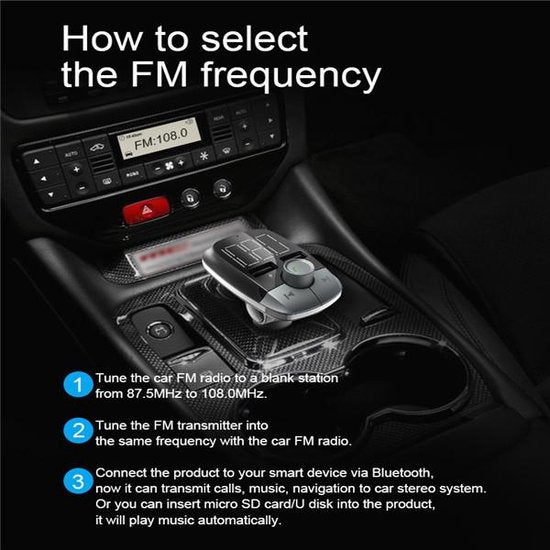 FM Transmitter Auto – Bluetooth MP3-speler – Handsfree Bellen – Dubbele USB-poorten – Zwart-Ilumina Benelux