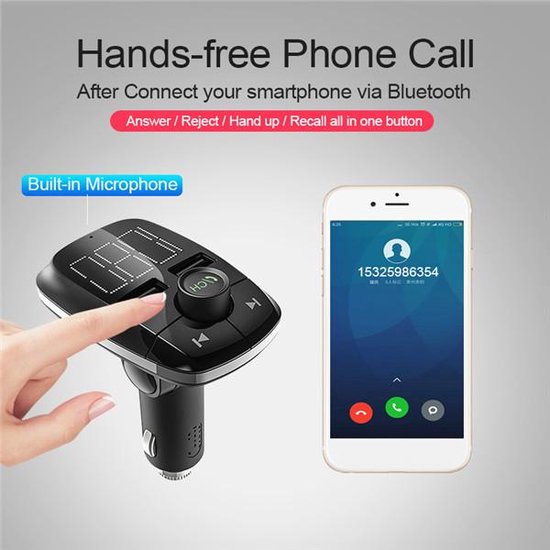 FM Transmitter Auto – Bluetooth MP3-speler – Handsfree Bellen – Dubbele USB-poorten – Zwart-Ilumina Benelux