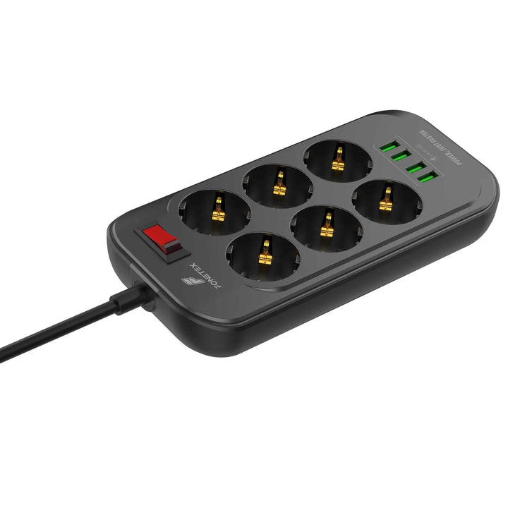 Stekkerdoos met Contactloze Schakelaar - 6 Stopcontacten - 4 USB Poorten - 2 Meter Kabel - 2500W - Zwart-Ilumina Benelux