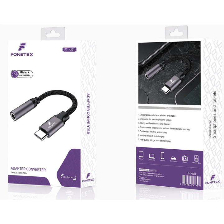 USB-C naar 3.5mm Audio Adapter – AUX Converter – Geschikt voor iPhone 15/16/17, Samsung Galaxy, iPad en USB-C Apparaten – Bellen & Muziek – Gevlochten Kabel