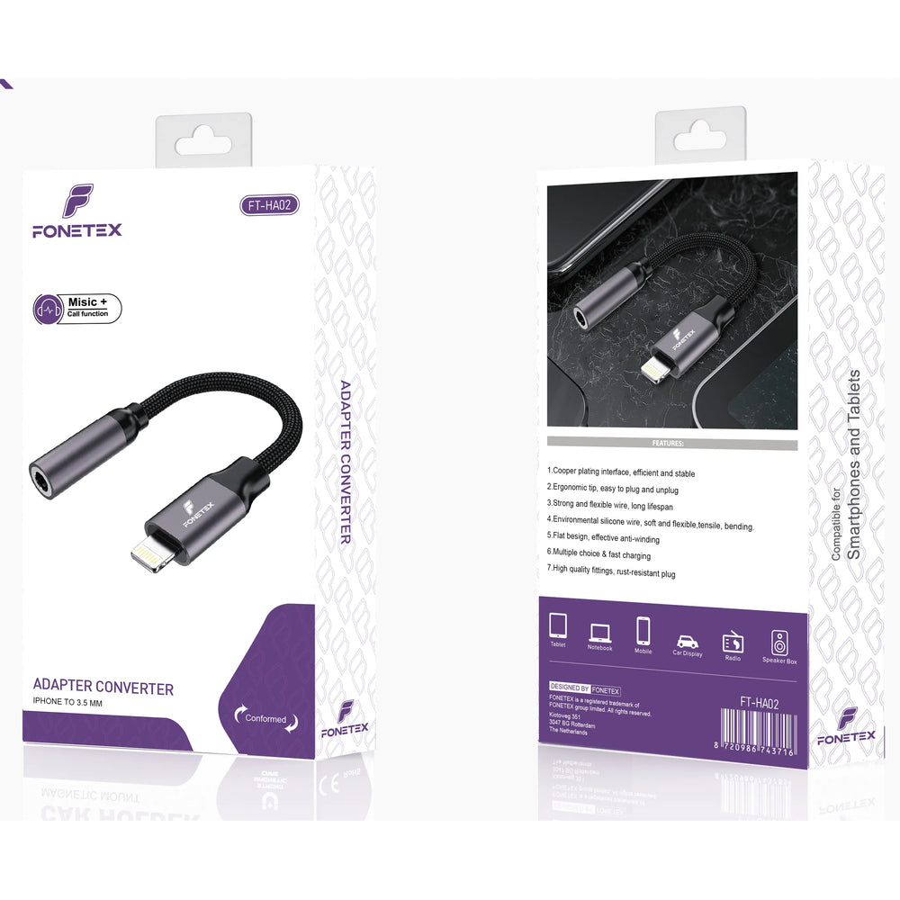 Lightning naar 3.5mm Audio Adapter – AUX Converter – Geschikt voor iPhone & iPad – Bellen & Muziek – Gevlochten Kabel