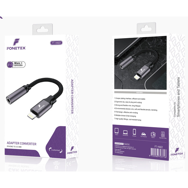 Lightning naar 3.5mm Audio Adapter – AUX Converter – Geschikt voor iPhone & iPad – Bellen & Muziek – Gevlochten Kabel