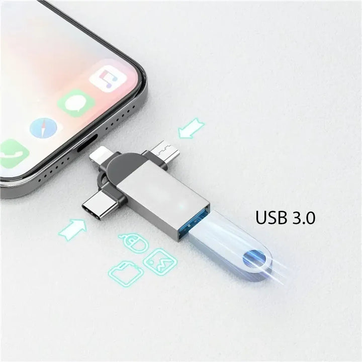 3-in-1 OTG Adapter - USB naar Lightning, USB-C & Micro USB - USB 3.0 Data Transfer - OTG Converter - Geschikt voor iPhone, Android, Tablet & Laptop-Ilumina Benelux