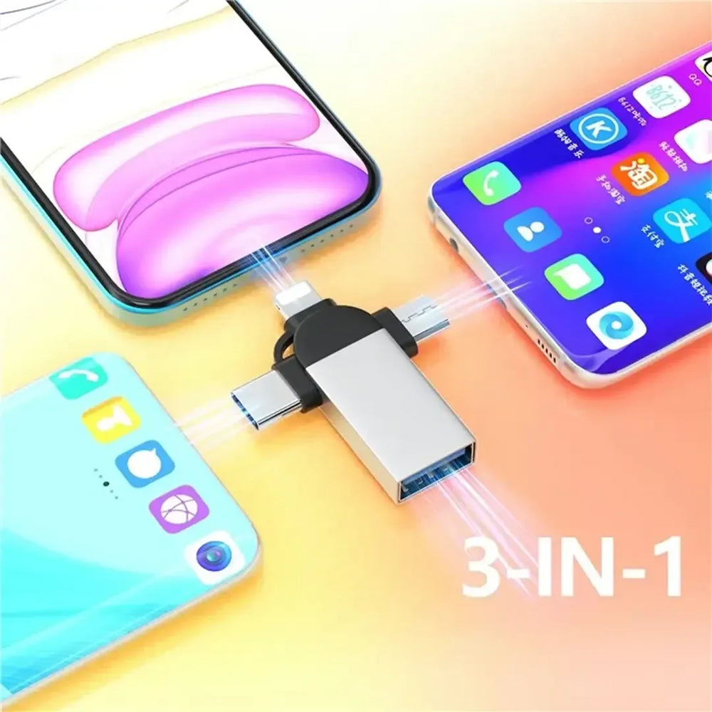 3-in-1 OTG Adapter - USB naar Lightning, USB-C & Micro USB - USB 3.0 Data Transfer - OTG Converter - Geschikt voor iPhone, Android, Tablet & Laptop-Ilumina Benelux
