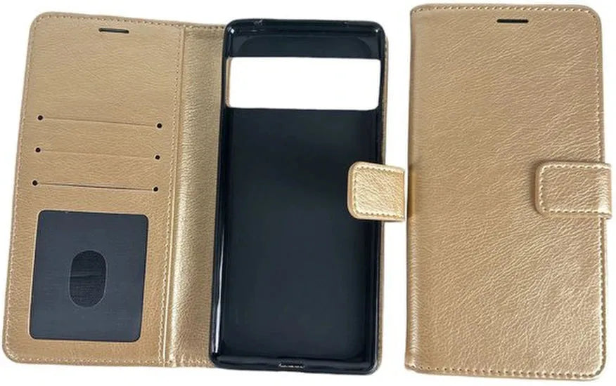 Google Pixel 6 Pro Hoesjes – Bookcase Portemonnee – Pasjeshouder – Magneetsluiting – Goud-Ilumina Benelux