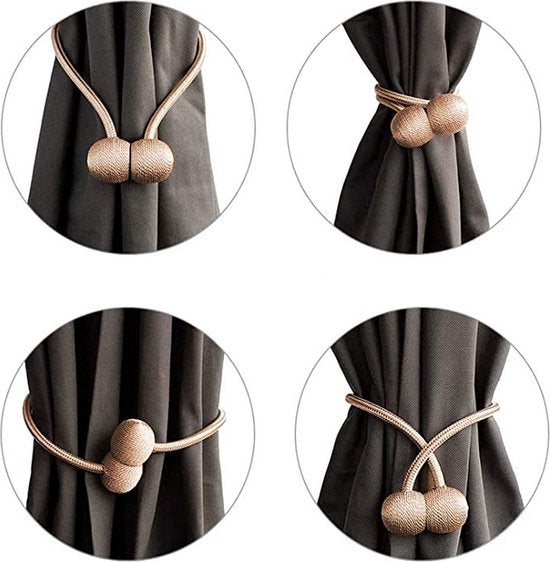 Gordijn embrasse – Magnetische gordijnbinders 2 stuks – Sterke neodymium magneet – 45 cm – Lichtbruin-Ilumina Benelux