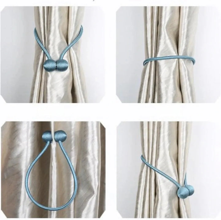 Gordijnembrasse – Magnetische Gordijnhouder – Gordijnkoord Binder met Clips – Set 2 Stuks – Koffie-Ilumina Benelux