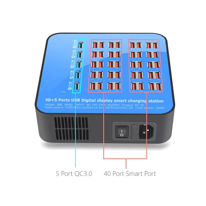 300W USB Oplaadstation met 45 Poorten en Digitaal Display-Ilumina Benelux