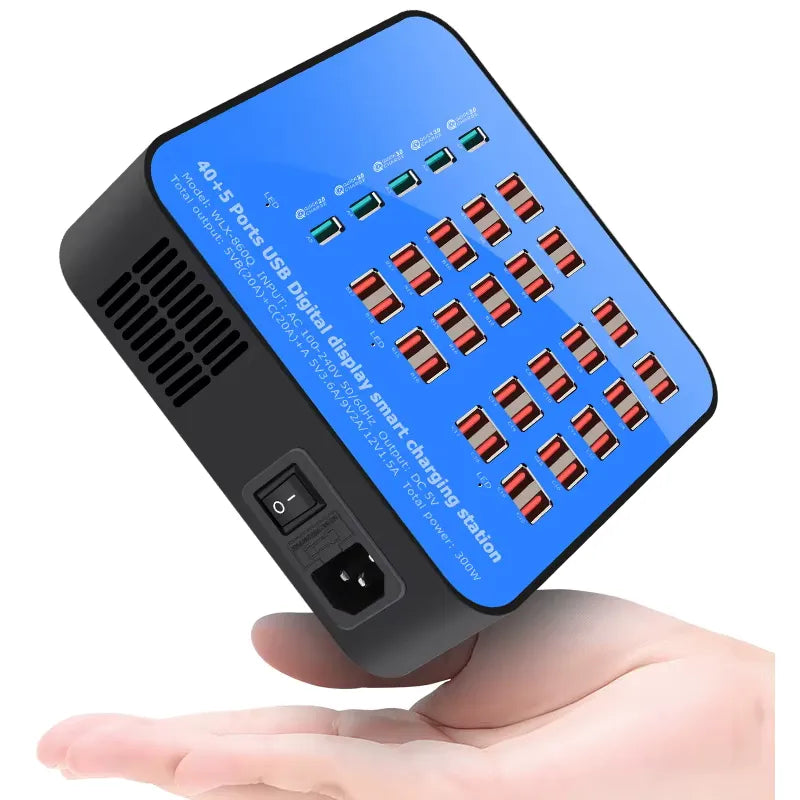 300W USB Oplaadstation met 45 Poorten en Digitaal Display