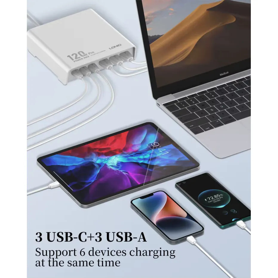 120W Desktop Charging Station met 3 USB-C en 3 USB-A Poorten-Ilumina Benelux