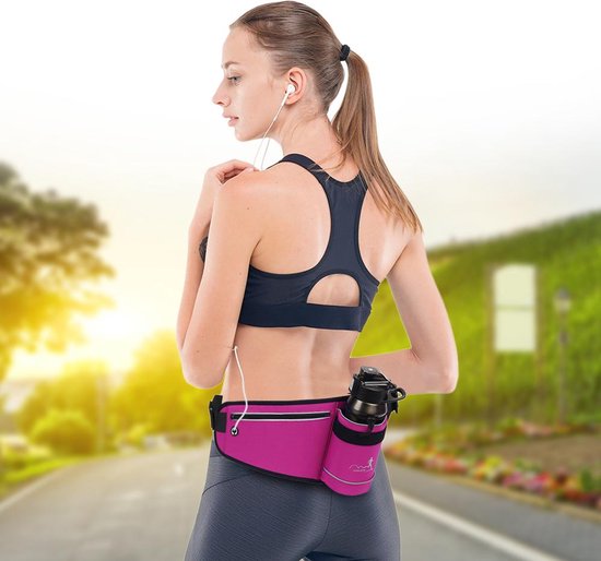 Hardloop heuptas – Waterafstotend sport heuptasje – Flessenhouder & telefoonzak – Reflecterend – Verstelbaar tot 130 cm – Zwart-Ilumina Benelux