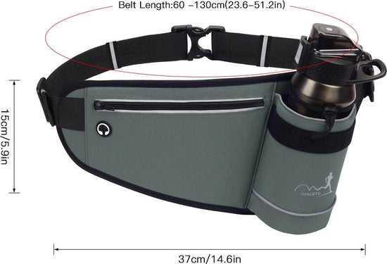 Hardloop heuptas – Waterafstotend sport heuptasje – Flessenhouder & telefoonzak – Reflecterend – Verstelbaar tot 130 cm – Zwart-Ilumina Benelux