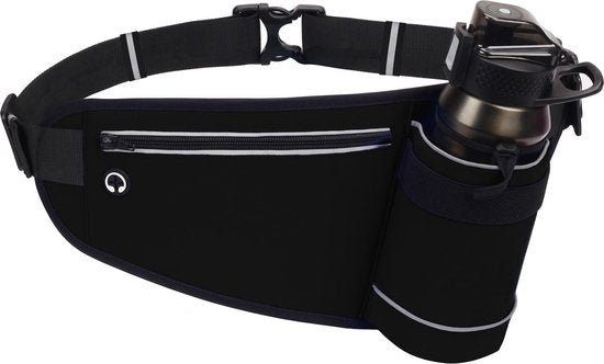 Hardloop heuptas – Waterafstotend sport heuptasje – Flessenhouder & telefoonzak – Reflecterend – Verstelbaar tot 130 cm – Zwart-Ilumina Benelux