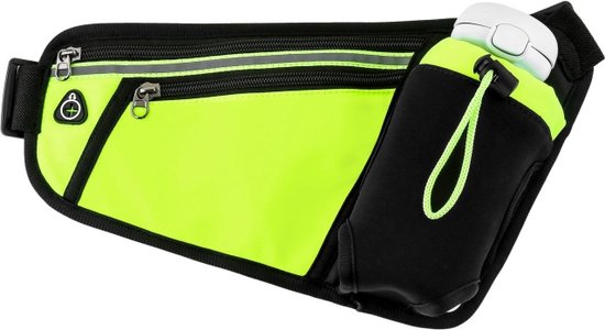 Hardloopriem – Heuptasje met Waterfleshouder – Reflecterende Strip – Verstelbaar Voor Dames & Heren – Groen-Money belt-Ilumina Benelux