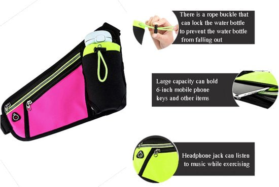 Hardloopriem – Heuptasje met Waterfleshouder – Reflecterende Strip – Verstelbaar Voor Dames & Heren – Groen-Money belt-Ilumina Benelux