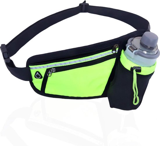 Hardloopriem – Heuptasje met Waterfleshouder – Reflecterende Strip – Verstelbaar Voor Dames & Heren – Groen-Money belt-Ilumina Benelux