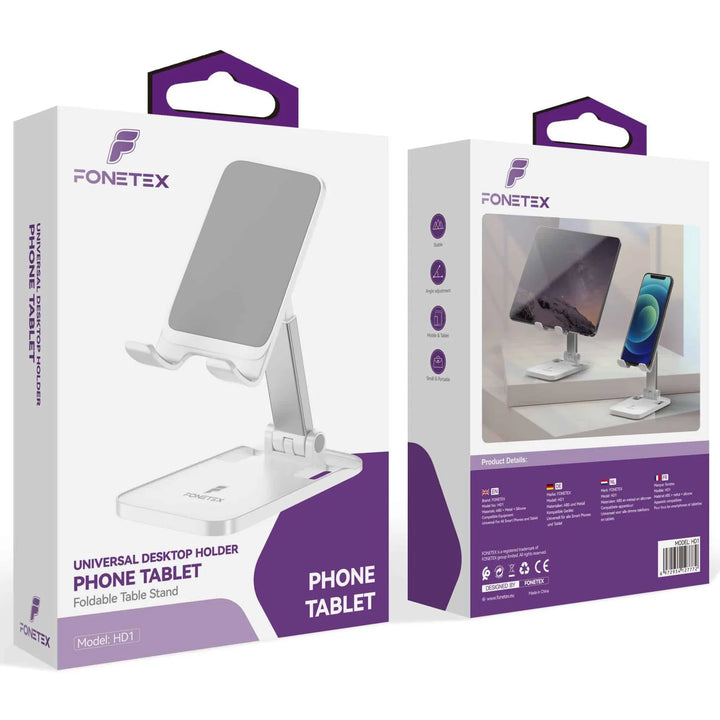 Universele Telefoon- en Tablet Houder Bureau – Verstelbare Opvouwbare Standaard – Geschikt voor Smartphone & Tablet – Wit-Ilumina Benelux