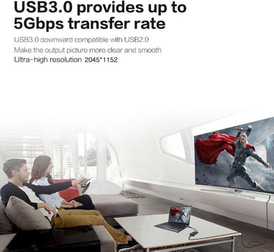 HDMI adapter – USB 3.0 naar HDMI AV converter – Geschikt voor iPhone iPad Samsung Android – Telefoon & tablet – Zwart-Ilumina Benelux
