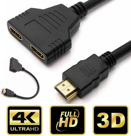 HDMI Splitter Kabel – 1 naar 2 HDMI Adapter – 1x Male naar 2x Female – 1080p Full HD – 25 cm – Zwart-HDMI-switch-Ilumina Benelux