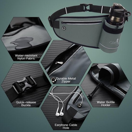 Heuptas hardlopen – Waterafstotend sport heuptasje met flessenhouder – Reflecterend – Telefoonzak – Verstelbaar 130 cm – Groen-Money belt-Ilumina Benelux