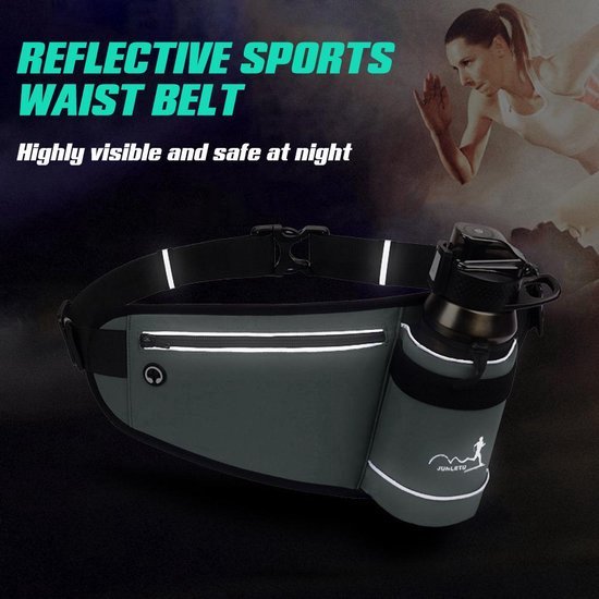 Heuptas hardlopen – Waterafstotend sport heuptasje met flessenhouder – Reflecterend – Telefoonzak – Verstelbaar 130 cm – Groen-Money belt-Ilumina Benelux