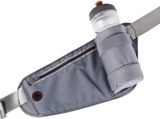 Heuptas met Flessenhouder – Waterafstotend Sport Heuptasje – Buiktas voor Hardlopen, Fietsen, Wandelen – Reflecterende Drinkriem met Telefoonzak – Verstelbaar tot 130 cm – Zonder Fles - Grijs-Ilumina Benelux