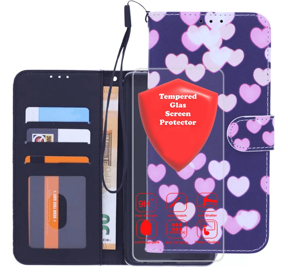 Hoesjes – Bookcase – Hearts Print – Met 2x Gehard Glas Screenprotector – Zwart-Ilumina Benelux