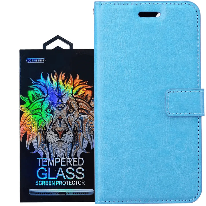 Hoesjes – Portemonnee Backcover – Pasjeshouder – 2x Screenprotector – Turquoise-Ilumina Benelux