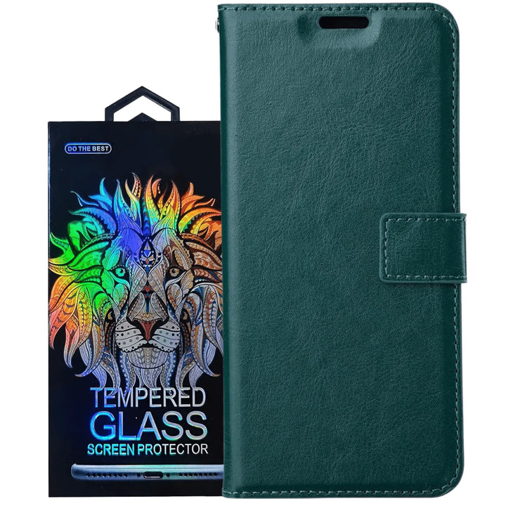 Hoesjes – Portemonnee Hoes – Pasjeshouder – 2x Screenprotector Gehard Glas – Groen-Ilumina Benelux