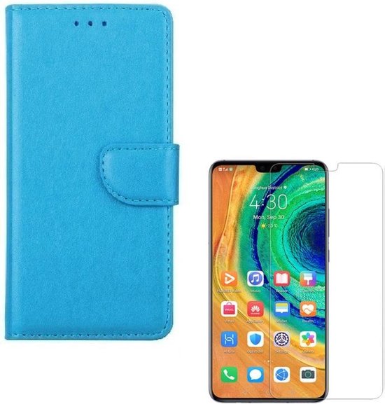Huawei Mate 30 Hoesjes – Portemonnee Backcover – Pasjeshouder – 2x Screenprotector – Turquoise-Ilumina Benelux