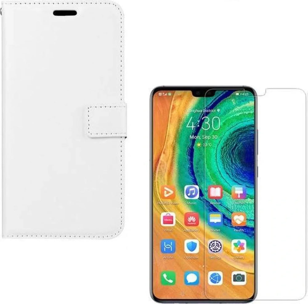 Huawei Mate 30 Hoesjes – Portemonnee Backcover – Pasjeshouder – 2x Screenprotector – Wit-Ilumina Benelux