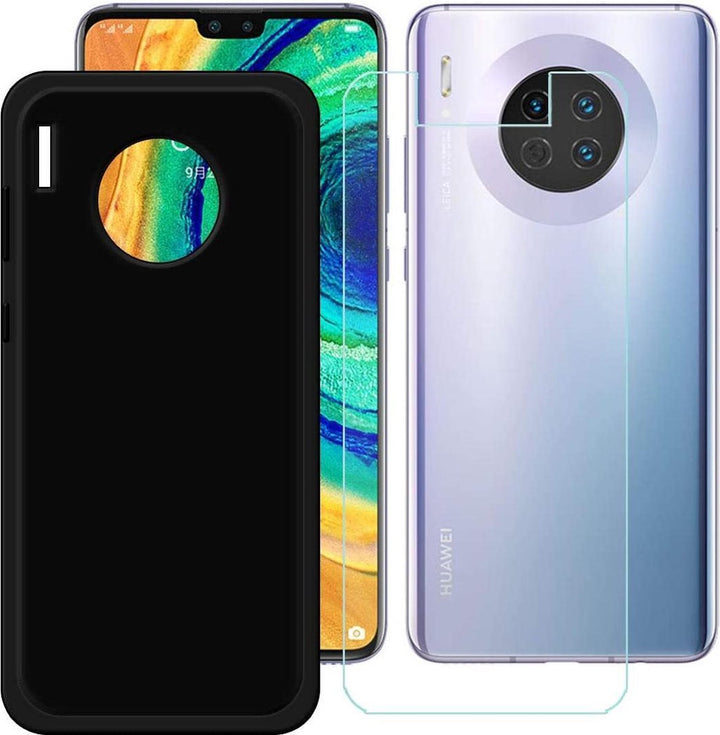 Huawei Mate 30 Hoesjes – Soft TPU Siliconen Backcover – 2x Gehard Glas Screenprotector – Anti-kras – Zwart-Ilumina Benelux