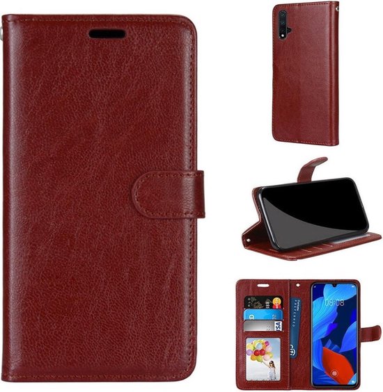 Huawei Nova 5T / Honor 20 Hoesjes – Bookcase Portemonnee Hoes – Pasjeshouder – Magneetsluiting – Bruin-Ilumina Benelux