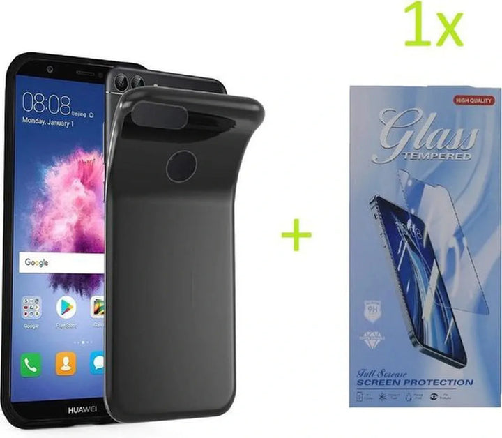Huawei P Smart 2018 Hoesjes – TPU Siliconen Backcover – Inclusief Screenprotector – Zwart-Ilumina Benelux