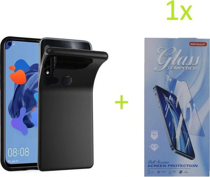 Huawei P20 Lite 2019 Hoesjes – TPU Siliconen Backcover – Inclusief Screenprotector – Schokbestendig – Zwart-Ilumina Benelux