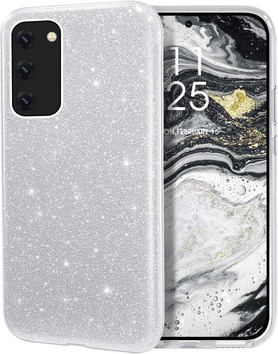 Huawei P40 Hoesjes – Siliconen TPU Backcover – Glitter BlingBling – Zilver-Ilumina Benelux