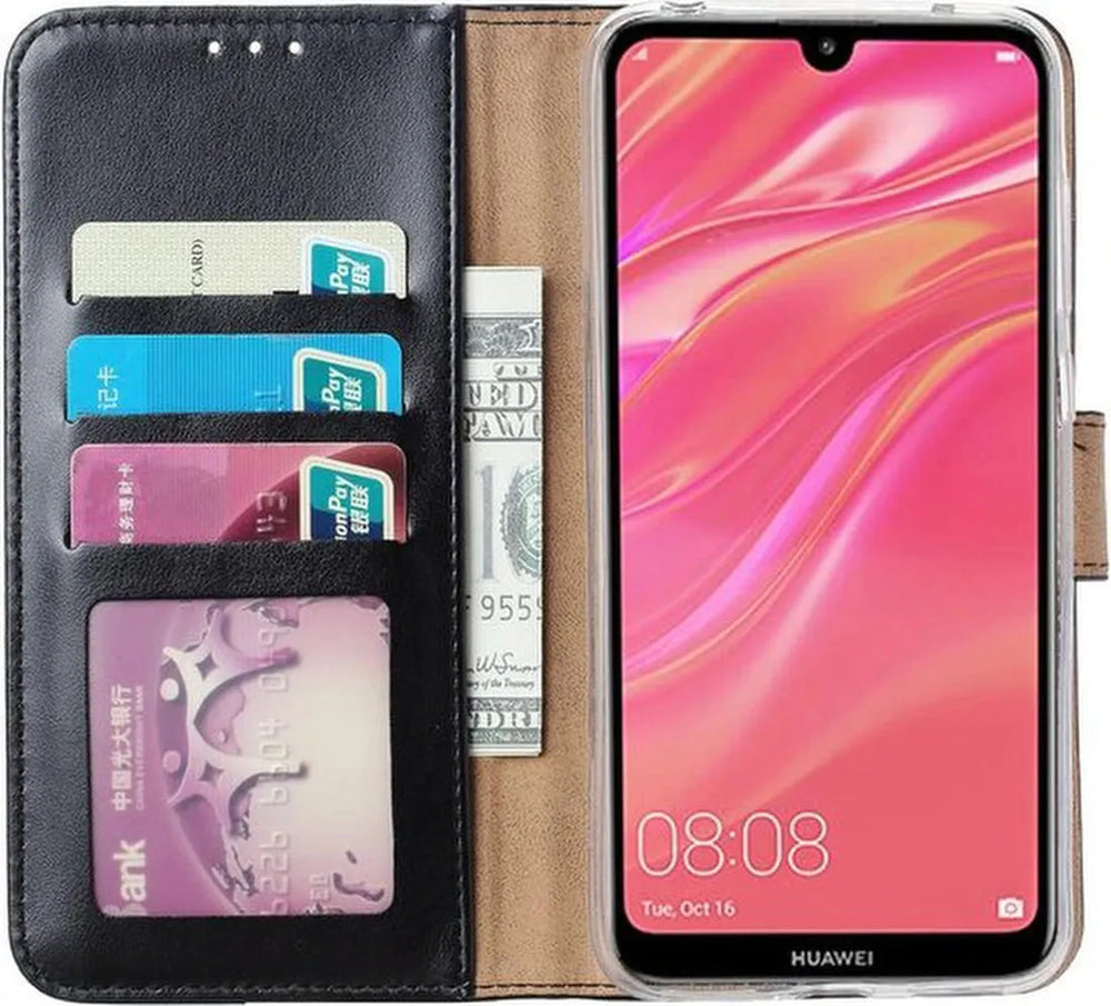 Huawei Y7 2019 Hoesjes – Bookcase Portemonnee Hoes – Pasjeshouder – Magneetsluiting – Zwart-Ilumina Benelux