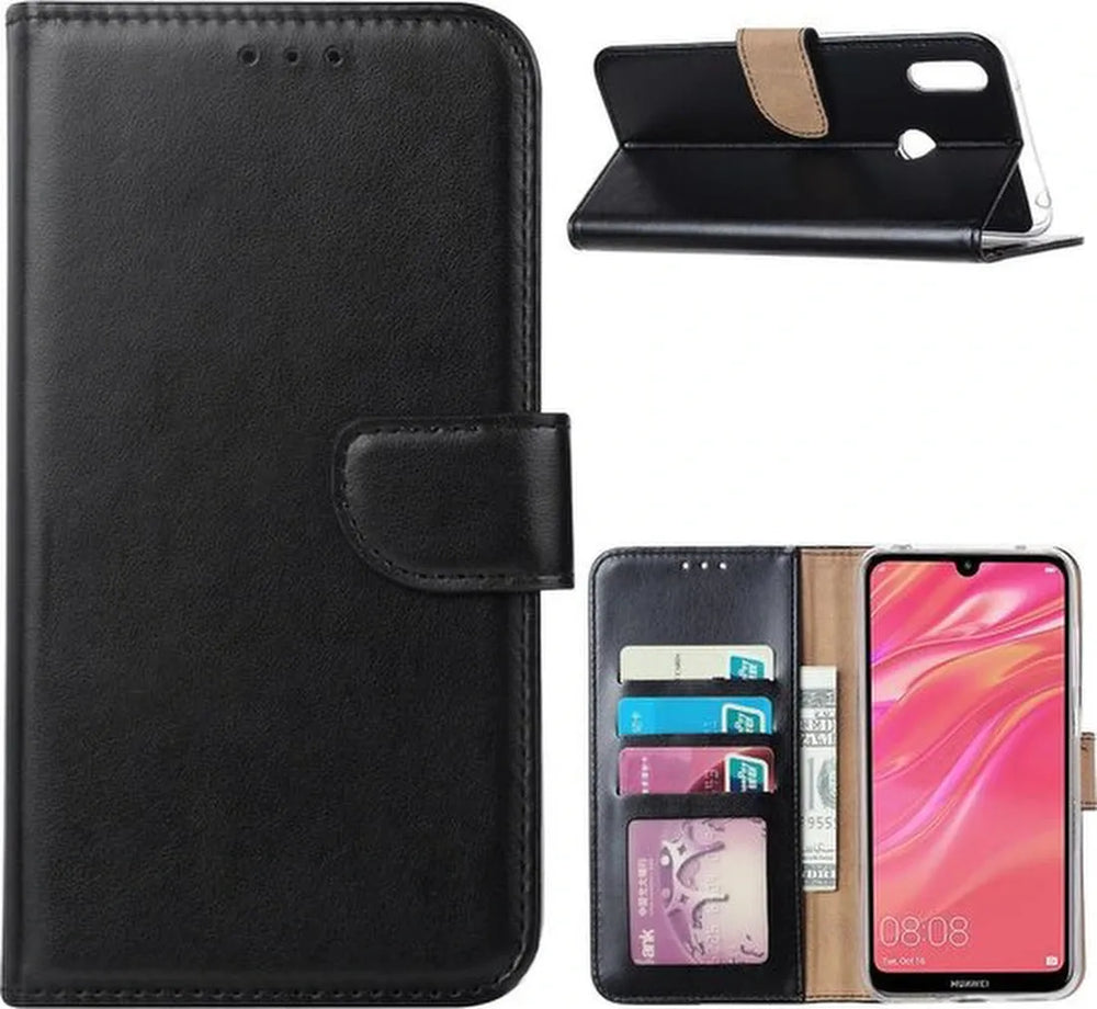 Huawei Y7 2019 Hoesjes – Bookcase Portemonnee Hoes – Pasjeshouder – Magneetsluiting – Zwart-Ilumina Benelux